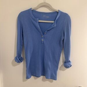 Aerie Blue Ribbed Henley Top